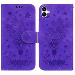For Samsung Galaxy A04e / F04 / M04 Butterfly Rose Embossed Leather Phone Case(Purple)
