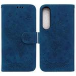 For Sony Xperia 1 IV 2023 Butterfly Rose Embossed Leather Phone Case(Blue)