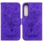 For Sony Xperia 1 IV 2023 Butterfly Rose Embossed Leather Phone Case(Purple)