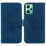 For Xiaomi Redmi Note 12 5G Butterfly Rose Embossed Leather Phone Case(Blue)