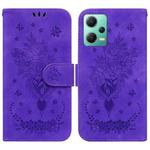 For Xiaomi Redmi Note 12 5G Butterfly Rose Embossed Leather Phone Case(Purple)