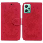 For Xiaomi Redmi Note 12 5G Butterfly Rose Embossed Leather Phone Case(Red)