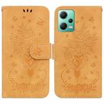 For Xiaomi Redmi Note 12 5G Butterfly Rose Embossed Leather Phone Case(Yellow)