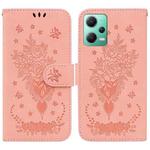 For Xiaomi Redmi Note 12 5G Butterfly Rose Embossed Leather Phone Case(Pink)