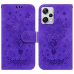 For Xiaomi Redmi Note 12 Pro+ Butterfly Rose Embossed Leather Phone Case(Purple)