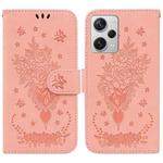 For Xiaomi Redmi Note 12 Pro+ Butterfly Rose Embossed Leather Phone Case(Pink)