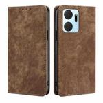 For Honor X7A RFID Anti-theft Brush Magnetic Leather Phone Case(Brown)