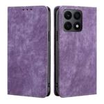 For Honor X8A RFID Anti-theft Brush Magnetic Leather Phone Case(Purple)