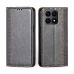 For Honor X8A Grid Texture Magnetic Flip Leather Phone Case(Grey)