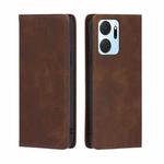 For Honor X7A Skin Feel Magnetic Horizontal Flip Leather Phone Case(Dark Brown)