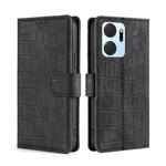 For Honor X7A Skin Feel Crocodile Magnetic Clasp Leather Phone Case(Black)