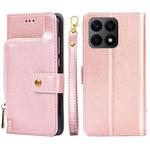 For Honor X8A Zipper Bag Leather Phone Case(Rose Gold)