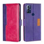 For Motorola Moto G Play 2023 Contrast Color Side Buckle Leather Phone Case(Purple + Rose Red)