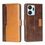 For Honor X7A Contrast Color Side Buckle Leather Phone Case(Dark Brown + Gold)