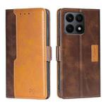 For Honor X8A Contrast Color Side Buckle Leather Phone Case(Dark Brown + Gold)