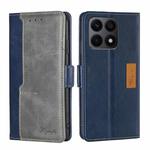 For Honor X8A Contrast Color Side Buckle Leather Phone Case(Blue + Grey)