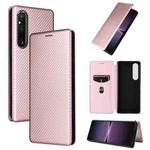 For Sony Xperia 1 V Carbon Fiber Texture Flip Leather Phone Case(Pink)