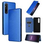 For Sony Xperia 1 V Carbon Fiber Texture Flip Leather Phone Case(Blue)