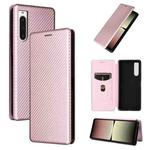 For Sony Xperia 10 V Carbon Fiber Texture Flip Leather Phone Case(Pink)