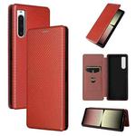 For Sony Xperia 10 V Carbon Fiber Texture Flip Leather Phone Case(Brown)