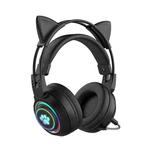 T25 RGB Stereo Cat Ear Bluetooth Wireless Headphones with Detachable Microphone(Black)