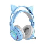 T25 RGB Stereo Cat Ear Bluetooth Wireless Headphones with Detachable Microphone(Blue)
