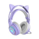 T25 RGB Stereo Cat Ear Bluetooth Wireless Headphones with Detachable Microphone(Purple)