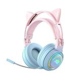 T25 RGB Stereo Cat Ear Bluetooth Wireless Headphones with Detachable Microphone(Pink+Blue)