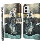 For Motorola Moto G73 3D Painting Pattern TPU + PU Leather Phone Case(Cat Tiger)
