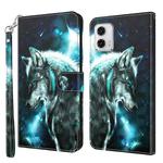 For Motorola Moto G73 3D Painting Pattern TPU + PU Leather Phone Case(Wolf)