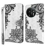 For OnePlus 11 3D Painting Pattern TPU + PU Leather Phone Case(Diagonal Black Flower)
