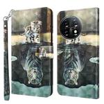 For OnePlus 11 3D Painting Pattern TPU + PU Leather Phone Case(Cat Tiger)