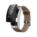 K30 0.96 inch Leather Band Earphone Detachable Life Waterproof Smart Watch Support Bluetooth Call(Brown Silver)