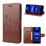 For Xiaomi Redmi Note 12 Pro 5G Global Butterfly Flower Pattern Leather Phone Case(Brown)