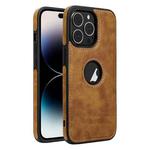 For iPhone 14 Pro Max Leather Texture Stitching Phone Case(Brown)