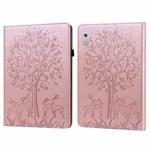 For Lenovo Tab M9 Tree & Deer Pattern Embossed Leather Tablet Case(Pink)