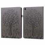 For Lenovo Tab M10 3rd Gen Tree & Deer Pattern Embossed Leather Tablet Case(Grey)
