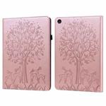 For Lenovo Tab M10 3rd Gen Tree & Deer Pattern Embossed Leather Tablet Case(Pink)