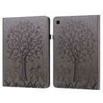 For Samsung Galaxy Tab A7 Lite T220 Tree & Deer Pattern Embossed Leather Tablet Case(Grey)