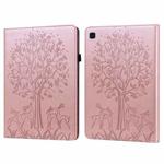 For Samsung Galaxy Tab A7 Lite T220 Tree & Deer Pattern Embossed Leather Tablet Case(Pink)