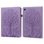 For Samsung Galaxy Tab A7 Lite T220 Tree & Deer Pattern Embossed Leather Tablet Case(Purple)