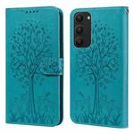 For Samsung Galaxy S23+ 5G Tree & Deer Pattern Pressed Printing Horizontal Flip Leather Phone Case(Blue)