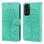 For Samsung Galaxy S23+ 5G Tree & Deer Pattern Pressed Printing Horizontal Flip Leather Phone Case(Green)