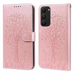 For Samsung Galaxy S23+ 5G Tree & Deer Pattern Pressed Printing Horizontal Flip Leather Phone Case(Pink)