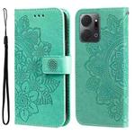 For Honor X7a 7-petal Flowers Embossing Leather Phone Case(Green)