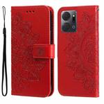 For Honor X7a 7-petal Flowers Embossing Leather Phone Case(Red)