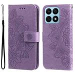 For Honor X8a 7-petal Flowers Embossing Leather Phone Case(Light Purple)