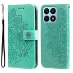 For Honor X8a 7-petal Flowers Embossing Leather Phone Case(Green)