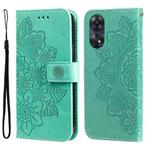 For OPPO Reno8 T 4G 7-petal Flowers Embossing Leather Phone Case(Green)
