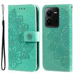 For vivo V25 5G/V25e 4G 7-petal Flowers Embossing Leather Phone Case(Green)